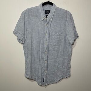 Abercombie & Fitch men blue fine striped nautical 100% linen button down shirt M